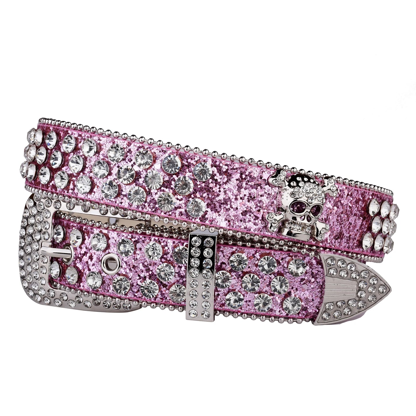 Rhinestone Skull leather belt
