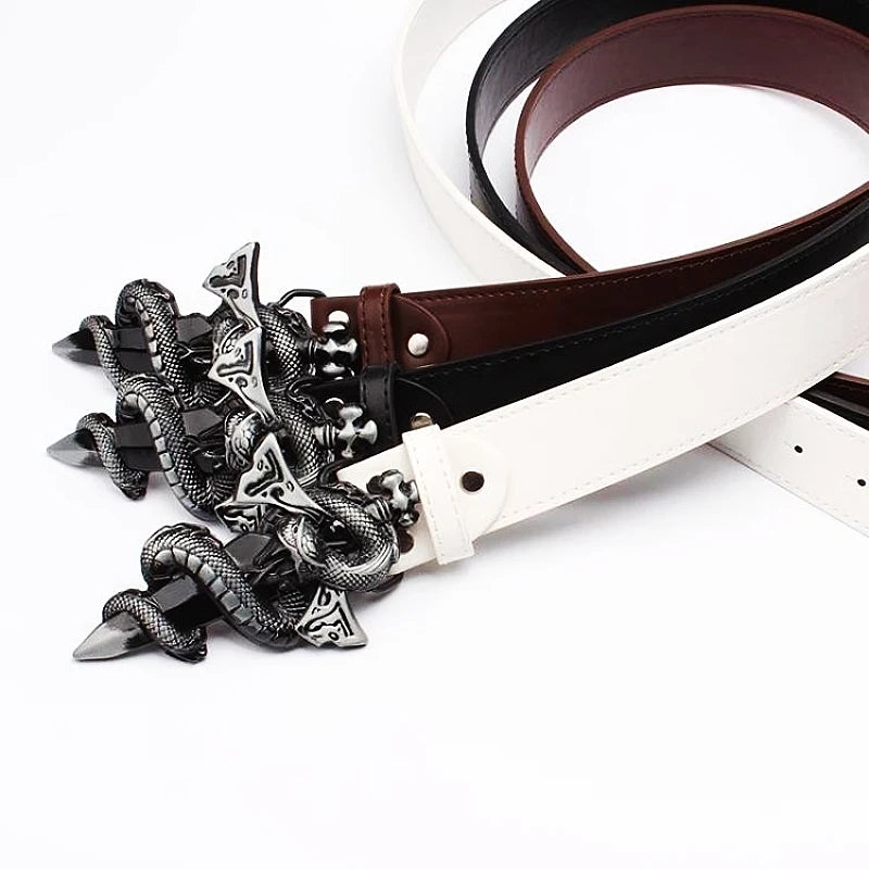 Silver snake Sword Leather Belt