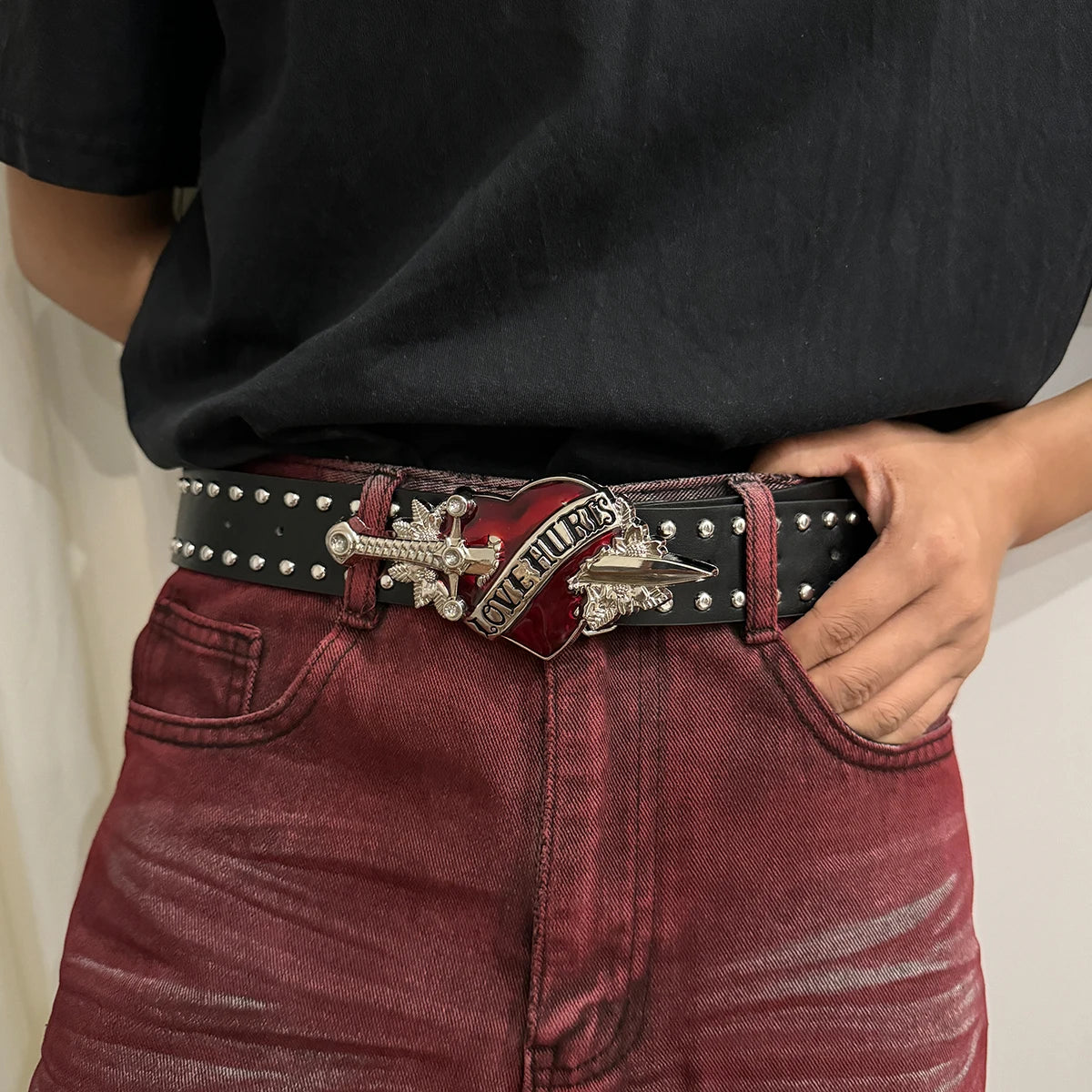 kings and queens sword red heart Goth belt