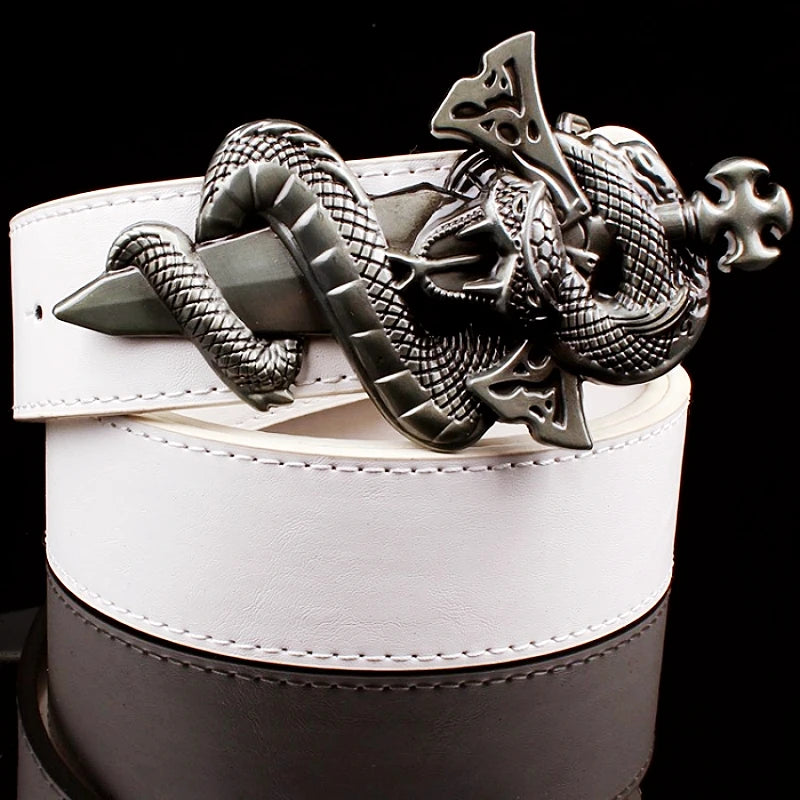 Silver snake Sword Leather Belt