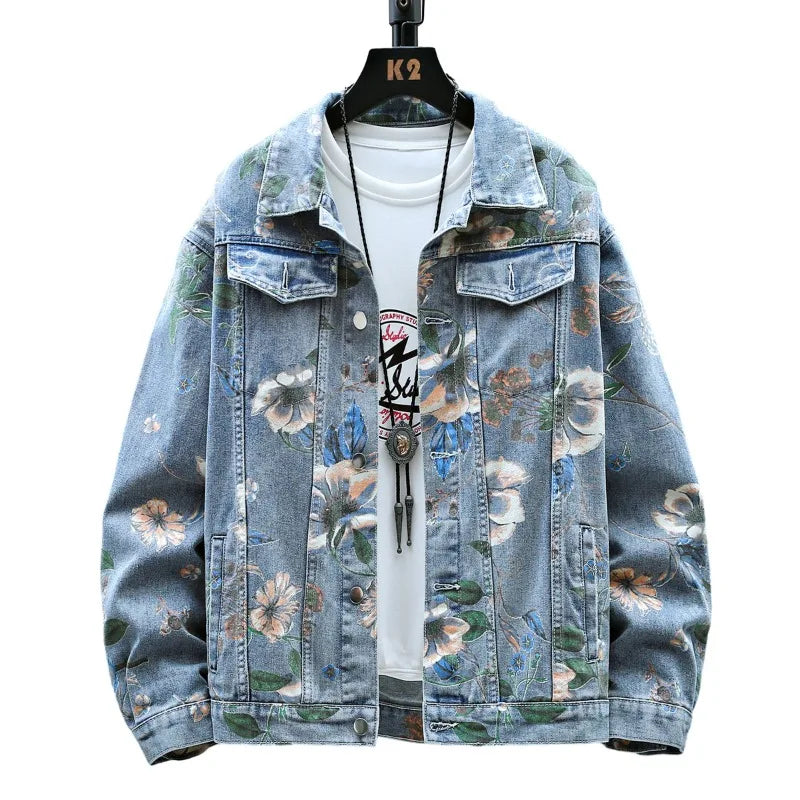 Vintage Floral Print Denim Jacket