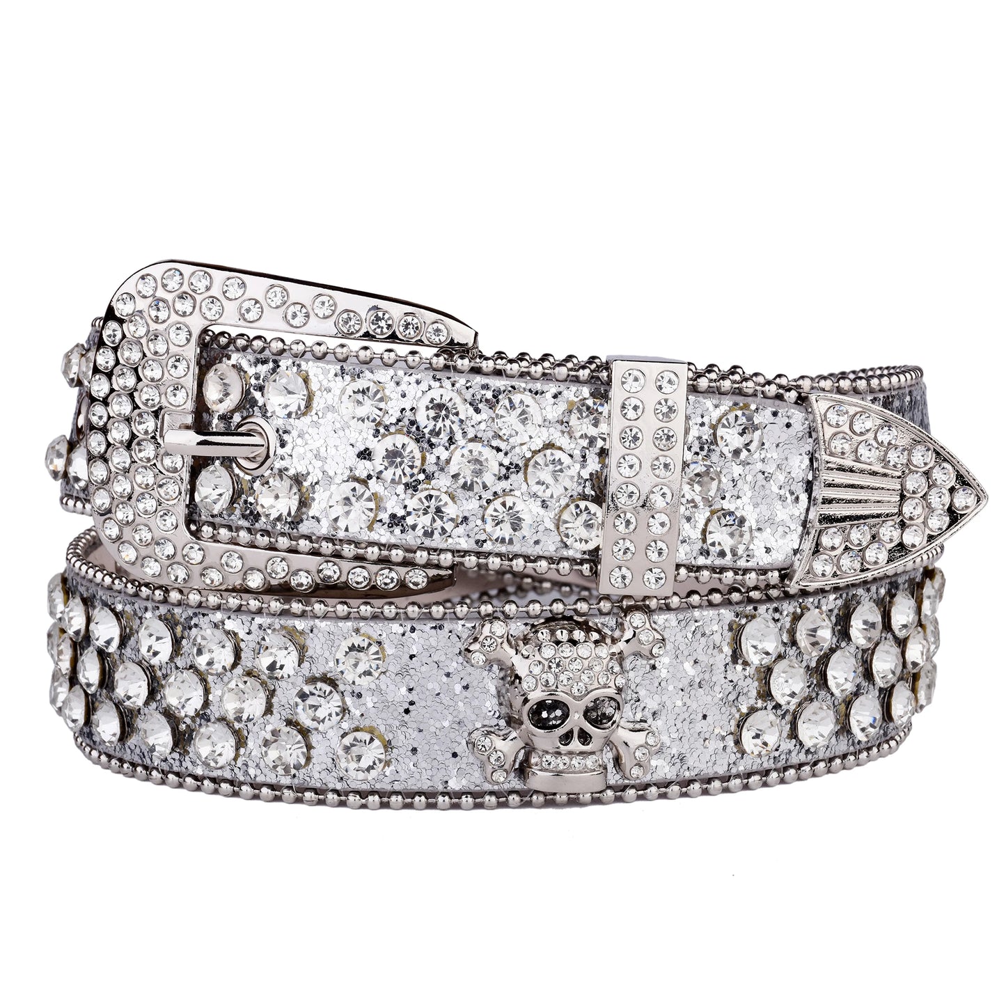 Rhinestone Skull leather belt