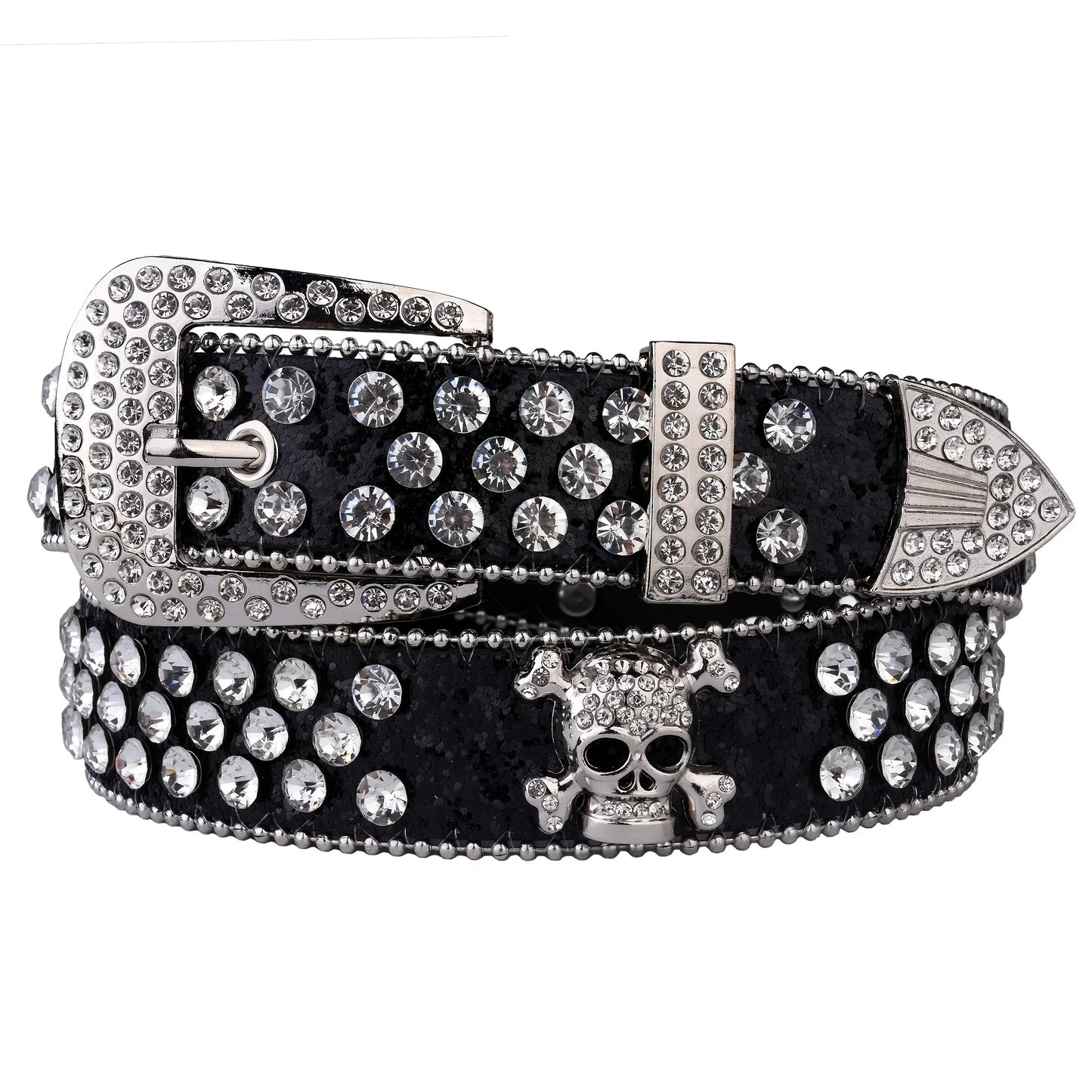 Rhinestone Skull leather belt