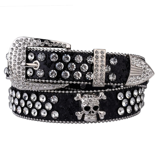 Rhinestone Skull leather belt