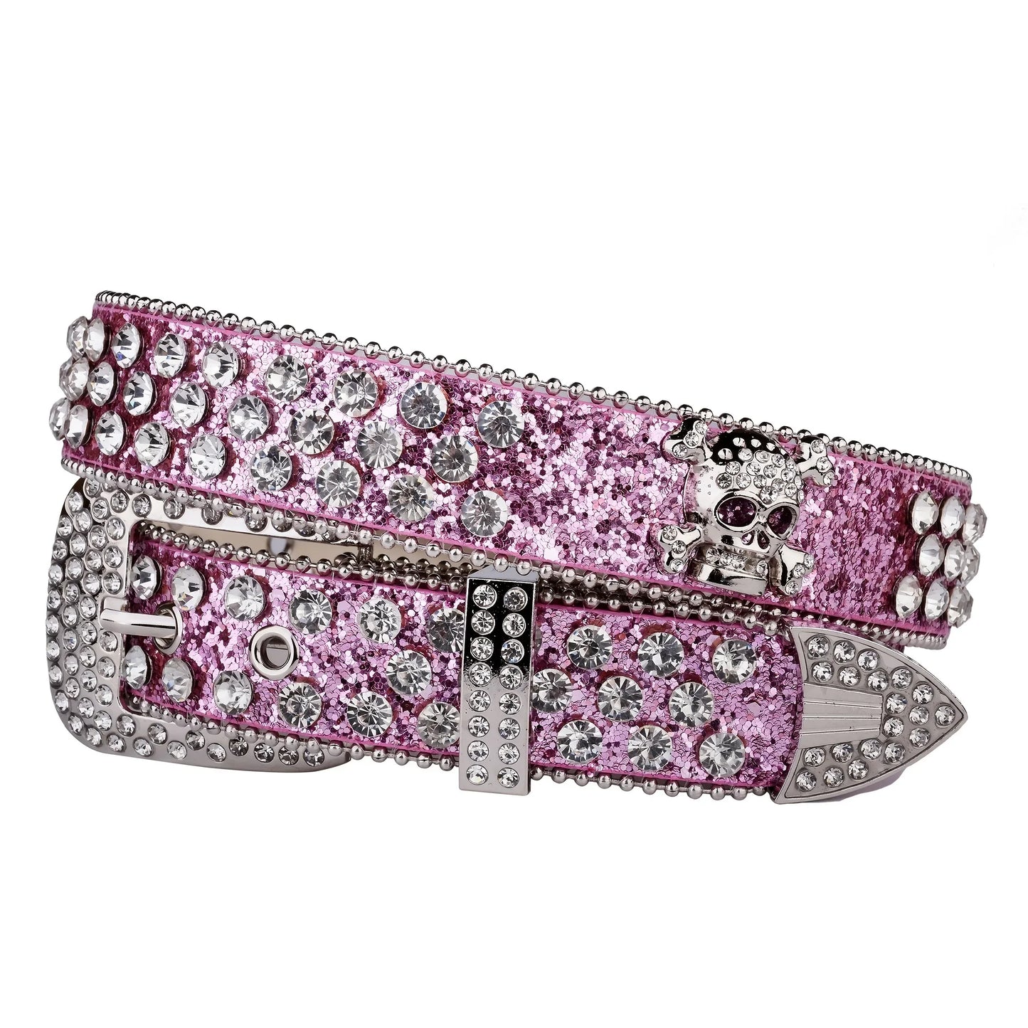 Rhinestone Skull leather belt