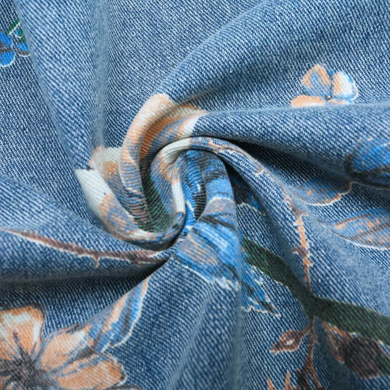 Vintage Floral Print Denim Jacket