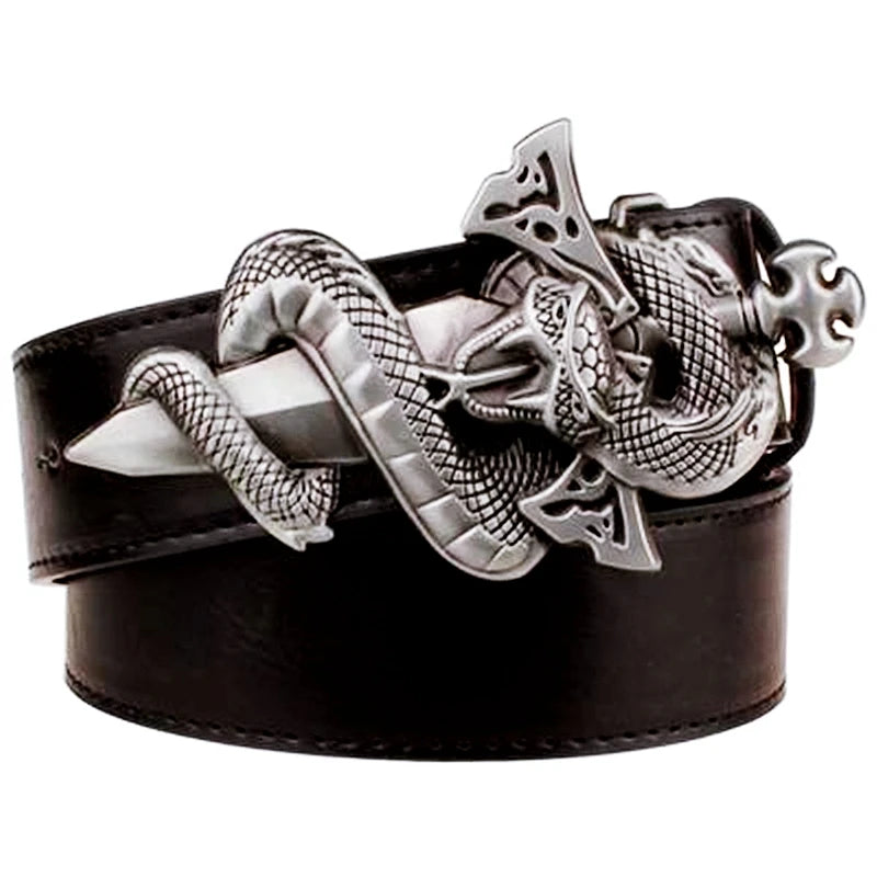 Silver snake Sword Leather Belt
