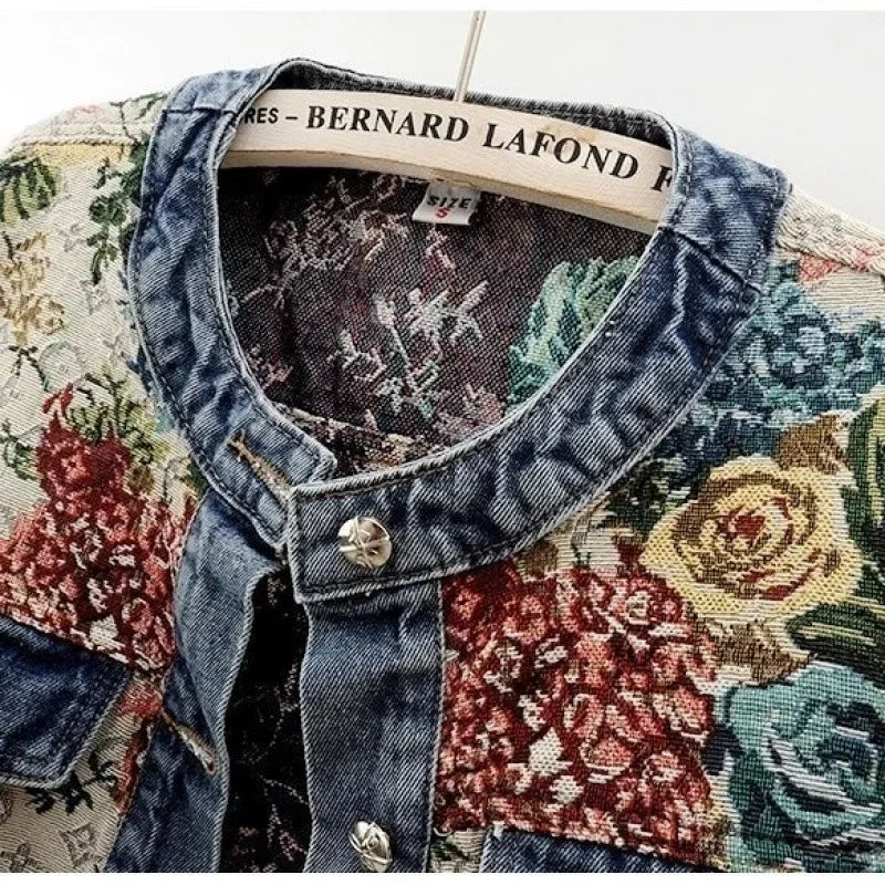 ROUND NECK FLOWER DENIM JACKET