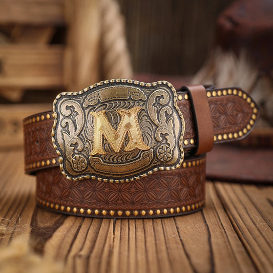 Western-style leather belt for both men and women, a classic and casual retro belt
