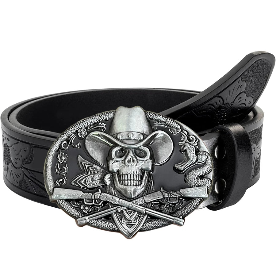 Western style belt, skull hunting rifle