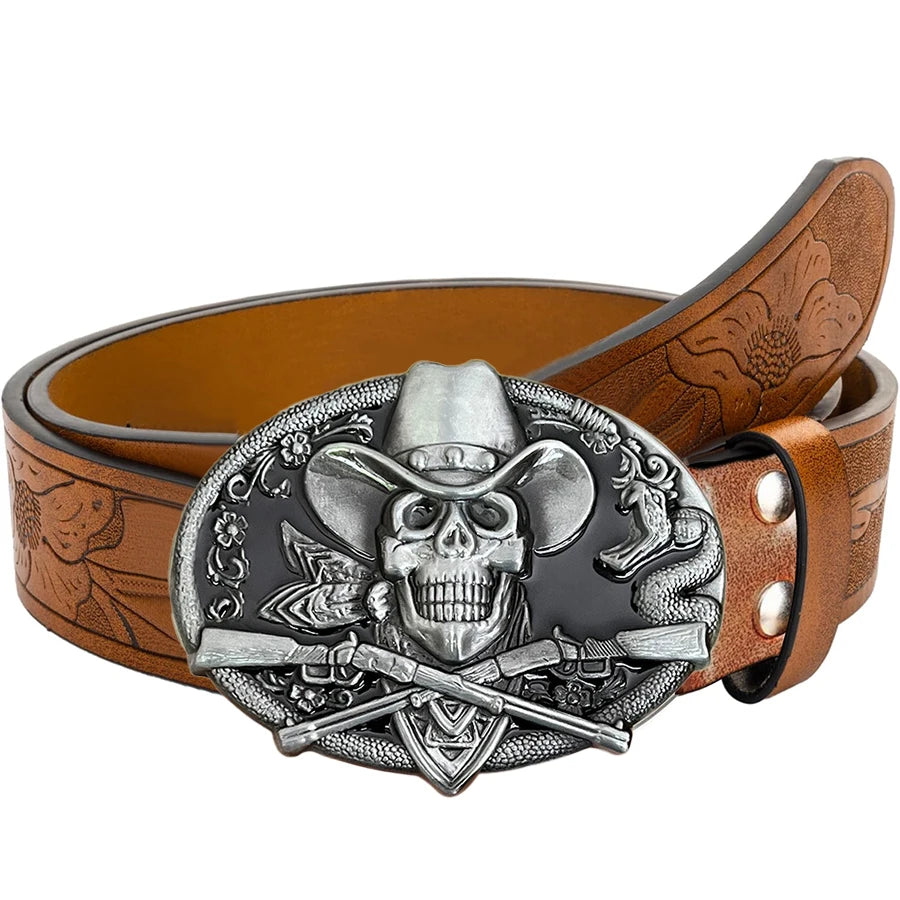 Western style belt, skull hunting rifle