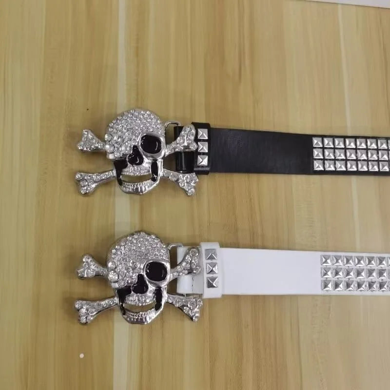 Gothic skull black leather belt