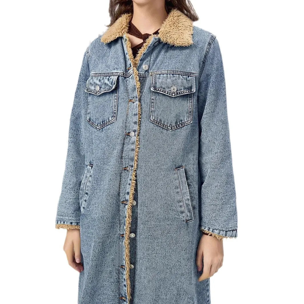 DENIM JACKET Single Breasted Fleece Spliced