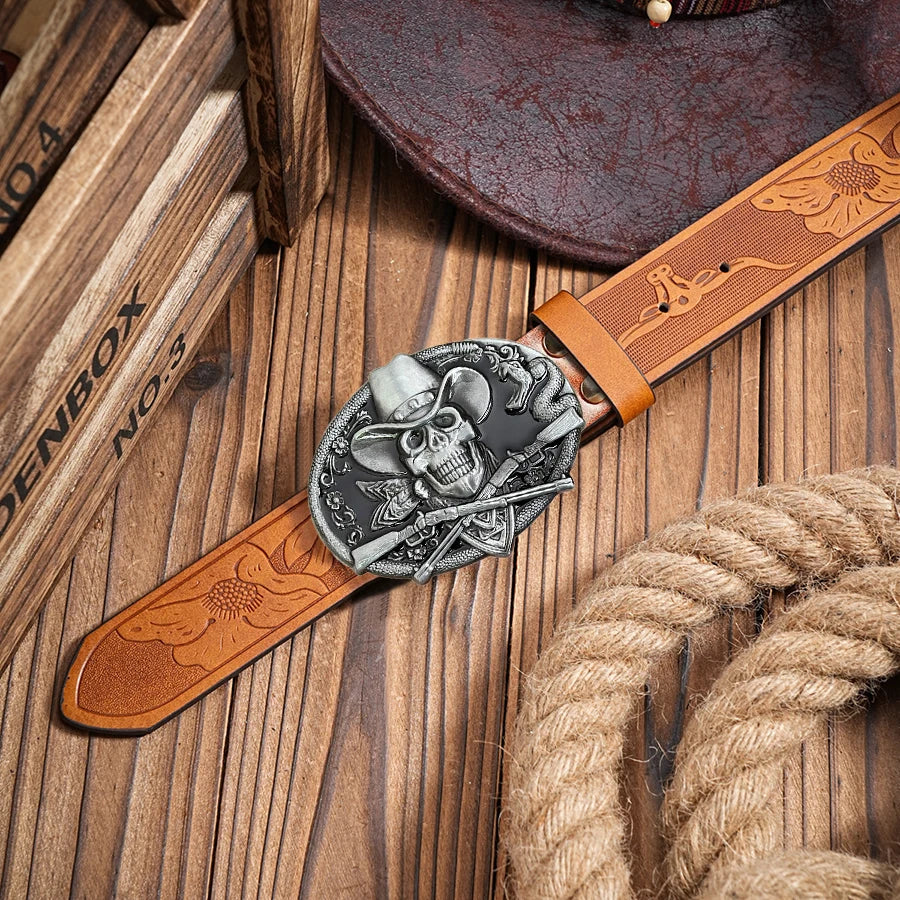 Western style belt, skull hunting rifle
