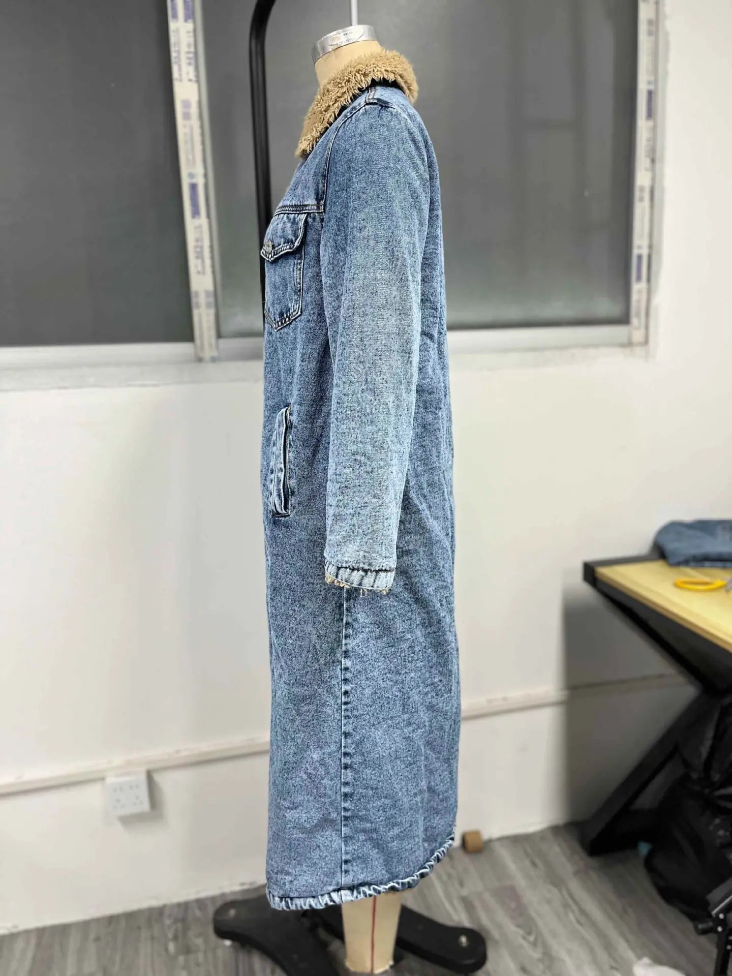 DENIM JACKET Single Breasted Fleece Spliced
