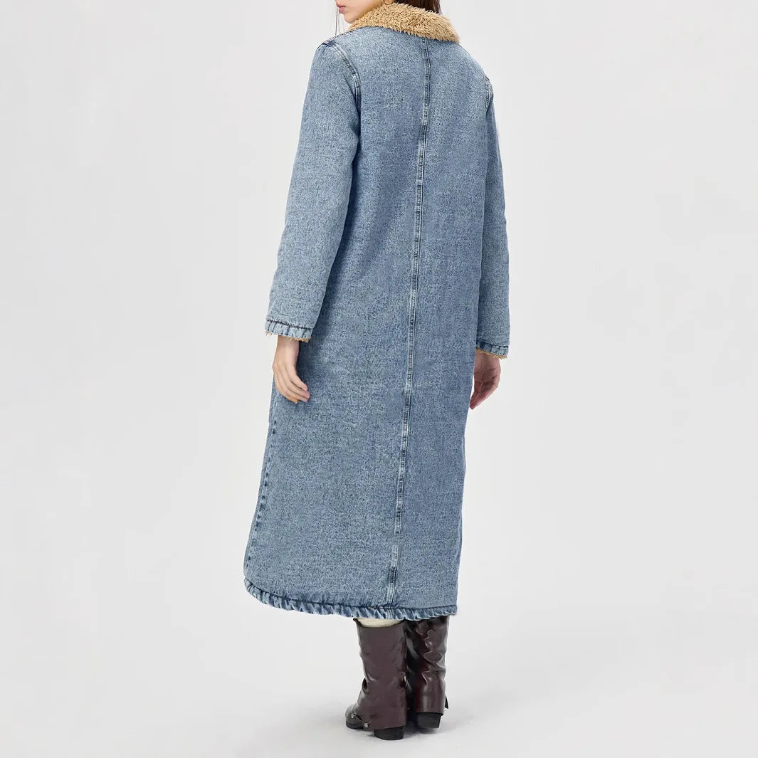 DENIM JACKET Single Breasted Fleece Spliced