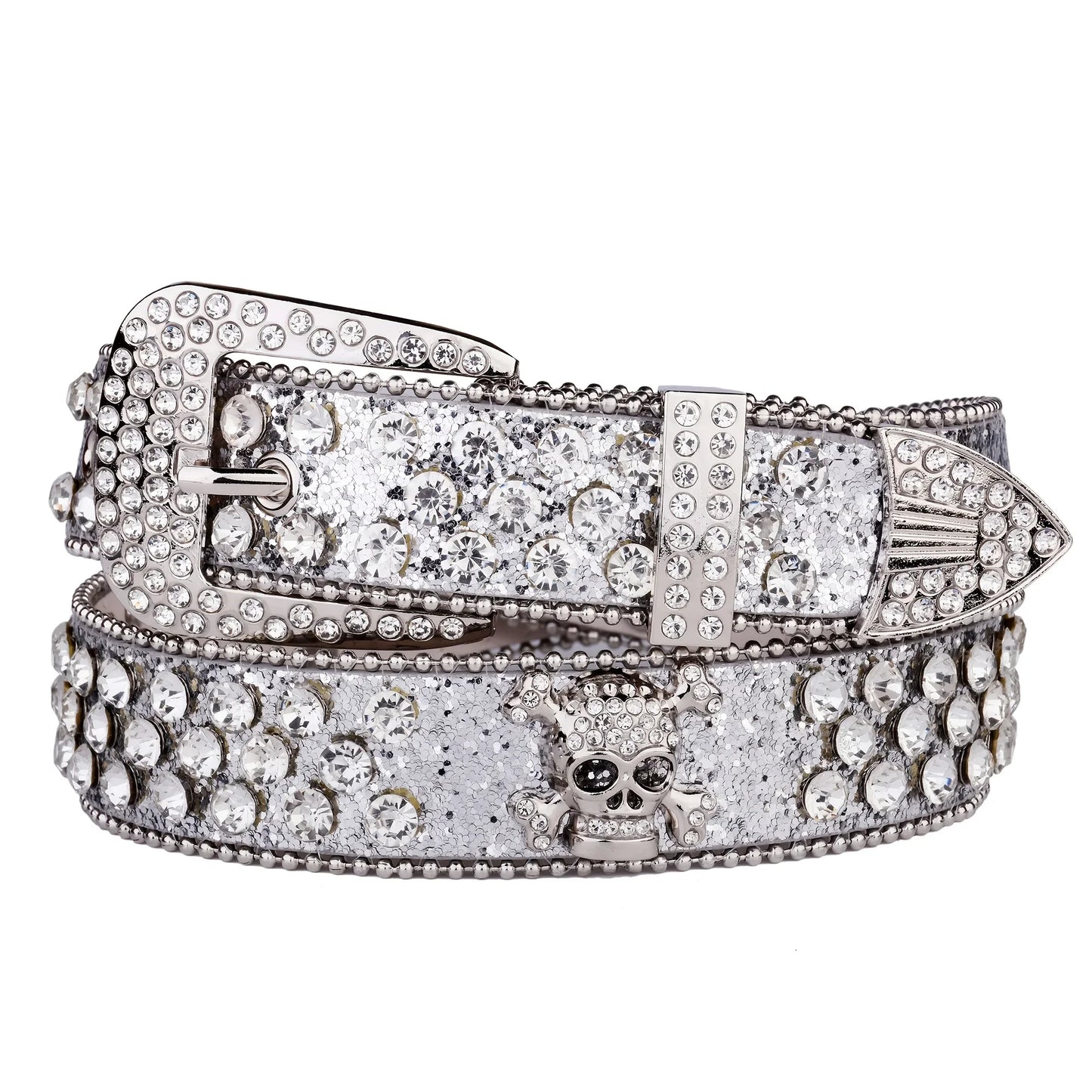 Rhinestone Skull leather belt