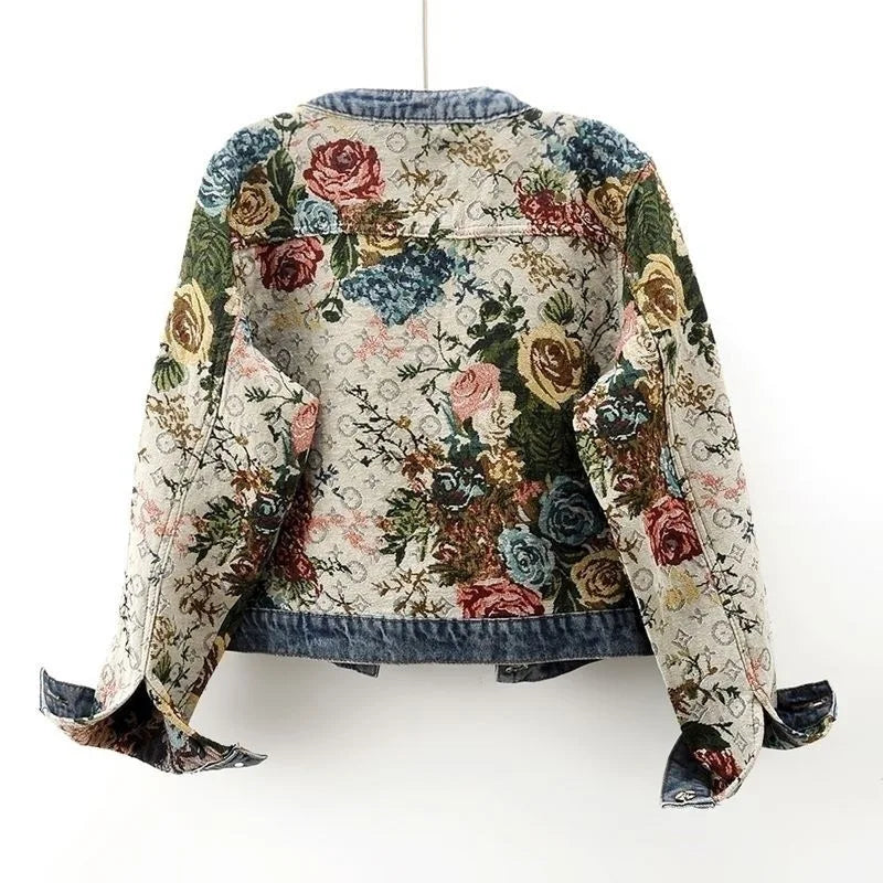 ROUND NECK FLOWER DENIM JACKET