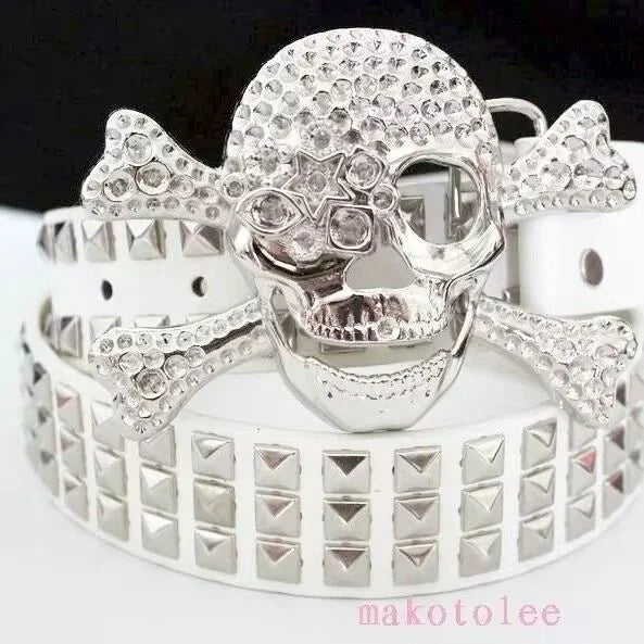 Gothic skull black leather belt