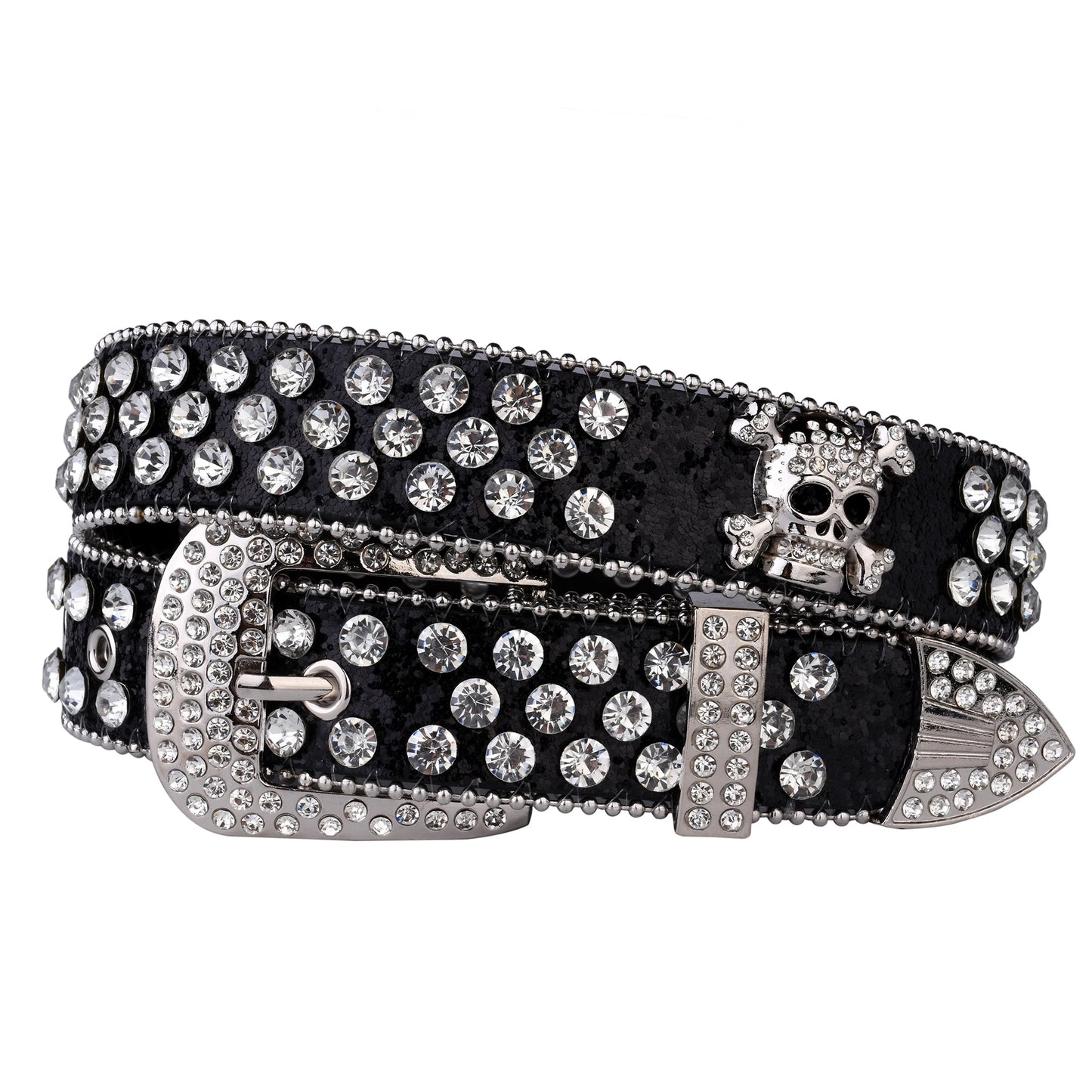 Rhinestone Skull leather belt
