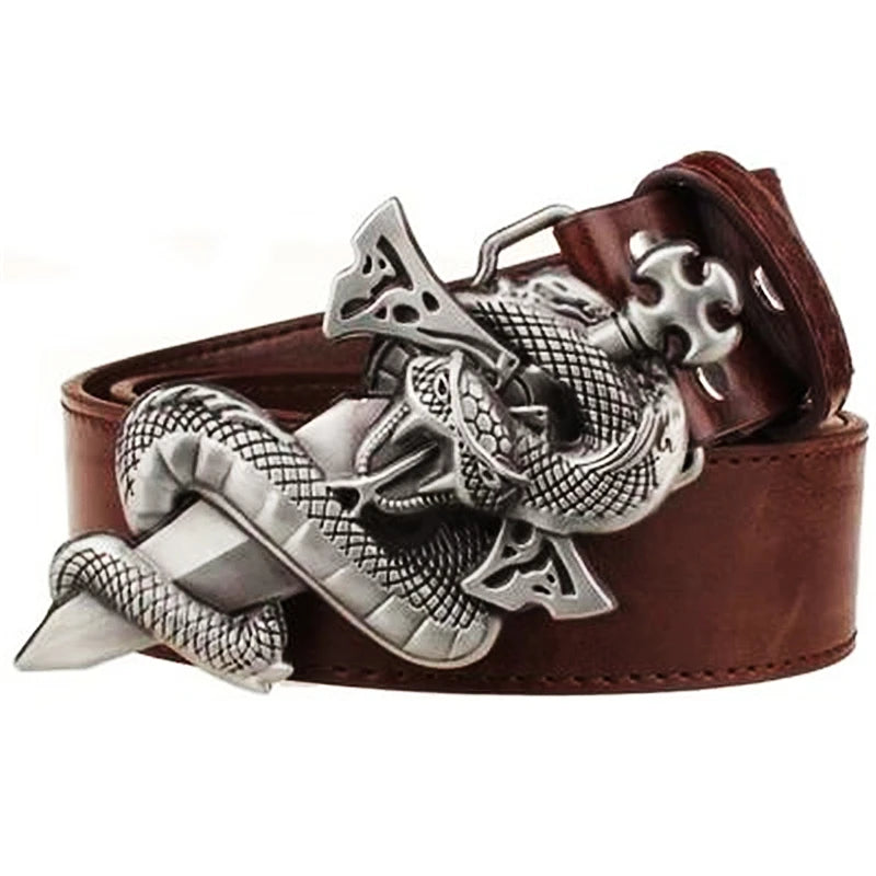 Silver snake Sword Leather Belt