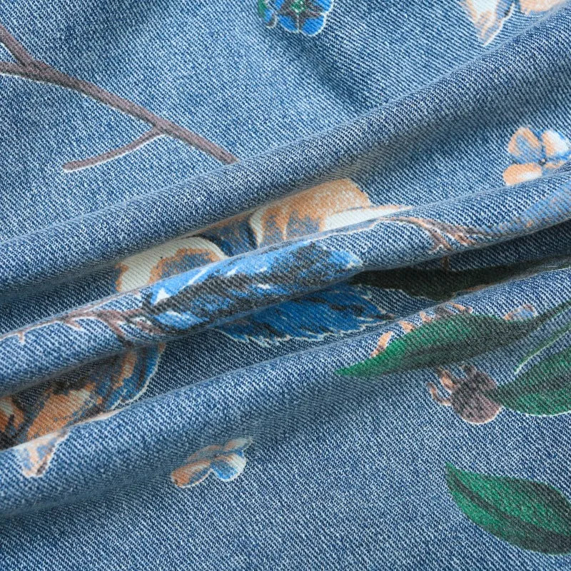Vintage Floral Print Denim Jacket