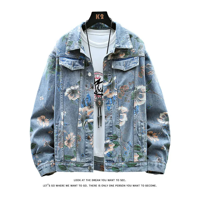 Vintage Floral Print Denim Jacket