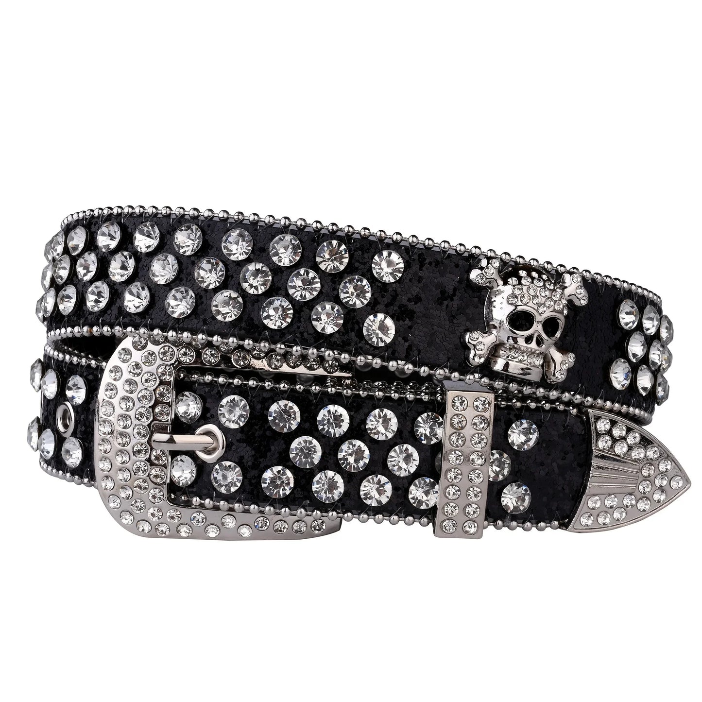 Rhinestone Skull leather belt