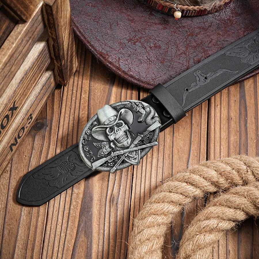 Western style belt, skull hunting rifle